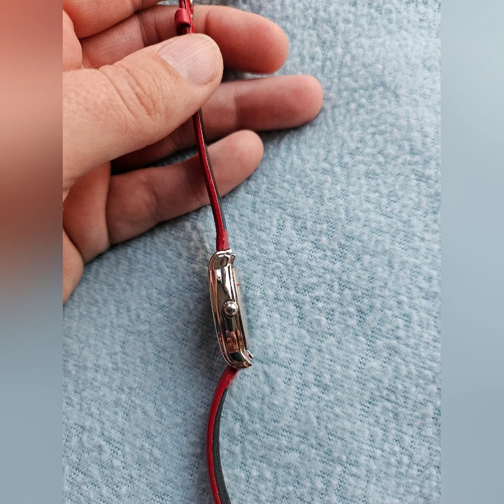 Avon Diamond Accent Watch, Mother of Pearl Dial, Red, Silver, NWT - Picture 5 of 14